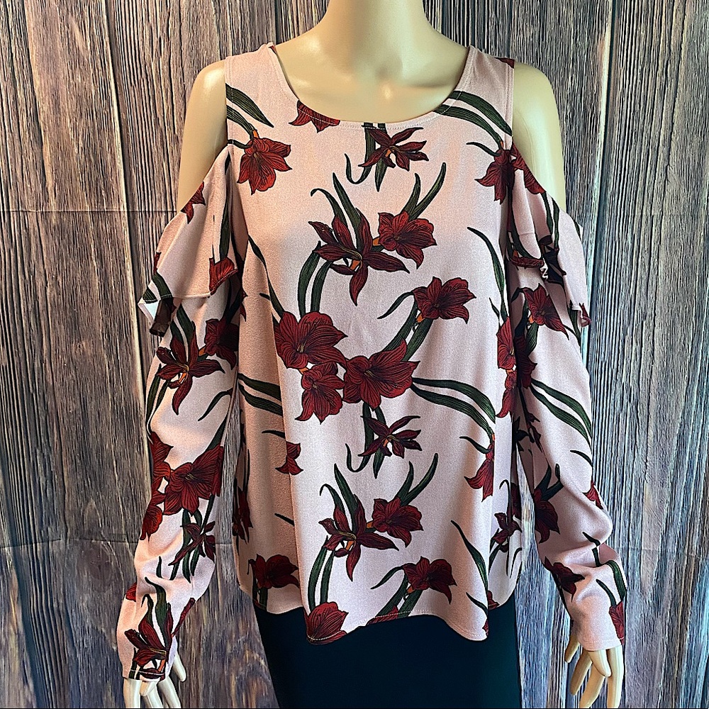 JustFab sz large NWT blush pink & red tropical floral cut out flowy boho